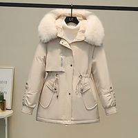 Women's Winter Jacket Winter Coat Parka Warm Breathable Outdoor Daily Wear Vacation Going out Pocket Fur Collar Fleece Lined Zipper Hoodie Casual Lady Comfortable Solid Color Regular Fit Outerwear Lightinthebox - thumbnail