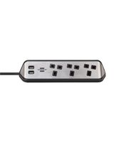 Brennenstuhl 3 Way Corner Extension Socket with 2 Way USB A Socket 2 Meter Cable Black
