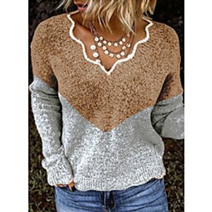 Women's Pullover Knitted Color Gradient Elegant Long Sleeve Sweater Cardigans Round Neck Fall Winter Blue Grey khaki Lightinthebox