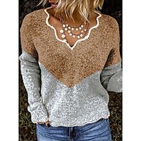Women's Pullover Knitted Color Gradient Elegant Long Sleeve Sweater Cardigans Round Neck Fall Winter Blue Grey khaki Lightinthebox - thumbnail