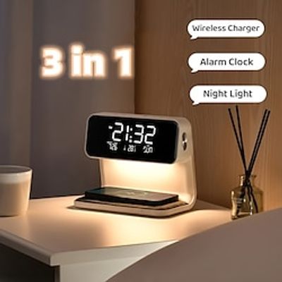 Wireless Charging LCD Alarm Clock Wireless Phone Charger Creative 3 In 1 Bedside Lamp Night Light Atmosphere Light miniinthebox