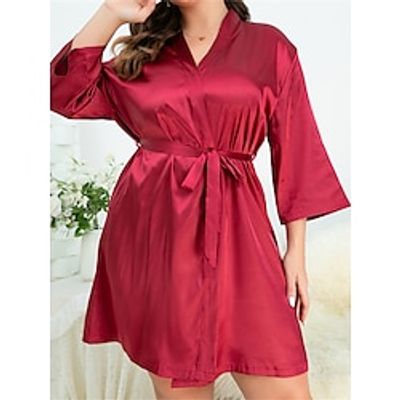 Women's Plus Size Pajamas Bathrobe Pure Color Simple Casual Comfort Home Christmas Bed Polyester Breathable V Wire Long Sleeve Summer Spring Black Pink Lightinthebox Women's Plus Size Pajamas Bathrobe Pure Color Simple Casual Comfort Home Christmas Bed Polyester Breathable V Wire Long Sleeve Summer Spring Black Pink Lightinthebox