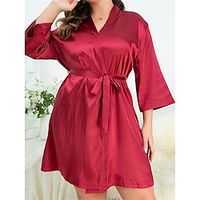 Women's Plus Size Pajamas Bathrobe Pure Color Simple Casual Comfort Home Christmas Bed Polyester Breathable V Wire Long Sleeve Summer Spring Black Pink Lightinthebox - thumbnail