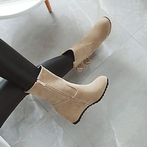 Women's Boots Height Increasing Shoes Heel Boots Go Go Boots Work Daily Winter Hidden Heel Fashion Cute Basic Faux Leather Solid Color Black Green Beige Lightinthebox