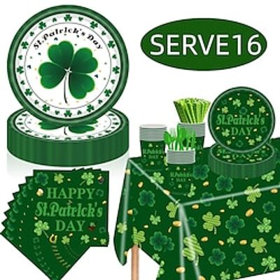 St. Patrick's Day Accessories Paper Plates Tableware Shamrock Disposable Dinnerware Set for Irish Holiday Party Supplies Table Decorations Serve 16 Lightinthebox