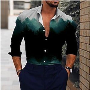 Men's Shirt Graphic Shirt Scenery Turndown Green Outdoor Street Long Sleeve Button-Down Print Clothing Apparel Fashion Designer Casual Breathable miniinthebox