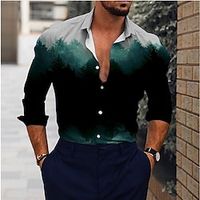 Men's Shirt Graphic Shirt Scenery Turndown Green Outdoor Street Long Sleeve Button-Down Print Clothing Apparel Fashion Designer Casual Breathable miniinthebox - thumbnail