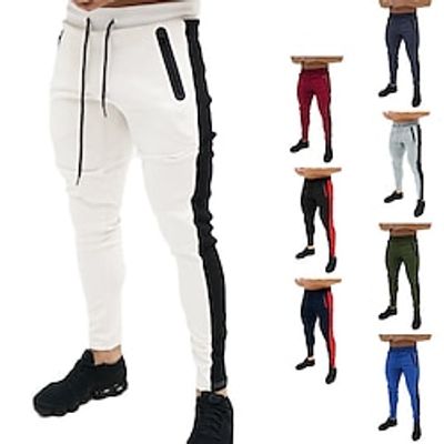 Men's Trousers Track Pants Jogging Pants Outdoor Athleisure Daily Sports Soft Comfortable Pocket Drawstring Elastic Waist Color Block Full Length Fashion Casual Activewear Wine Red Black Micro-elastic Lightinthebox