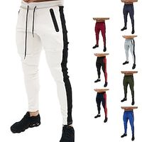 Men's Trousers Track Pants Jogging Pants Outdoor Athleisure Daily Sports Soft Comfortable Pocket Drawstring Elastic Waist Color Block Full Length Fashion Casual Activewear Wine Red Black Micro-elastic Lightinthebox - thumbnail