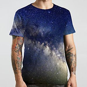 Men's Unisex Tee T shirt 3D Print Galaxy Graphic Prints Plus Size Print Short Sleeve Casual Tops Basic Designer Big and Tall Blue miniinthebox