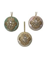 Kaemingk Decoris Bauble Plastic Velvet Finish with Gems, Pearls & Diamond Assorted 1 Piece