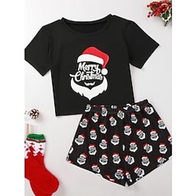 Women's Christmas Lounge Sets Letter Santa Claus Fashion Comfort Soft Home Daily Polyester Breathable Crew Neck Short Sleeve T shirt Tee Shorts Elastic Waist Fall Winter Black Lightinthebox Women's Christmas Lounge Sets Letter Santa Claus Fashion Comfort Soft Home Daily Polyester Breathable Crew Neck Short Sleeve T shirt Tee Shorts Elastic Waist Fall Winter Black Lightinthebox