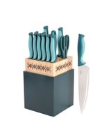 Spice By Tia Mowry Savory Saffron 14 Pieces Cutlery Set With Rubberwood Block Mint