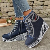 Women's Sneakers Plus Size Platform Sneakers High Top Sneakers Outdoor New Year Daily Booties Ankle Boots Embroidery Wedge Heel Round Toe Elegant Vacation Cute Denim Lace-up Dark Blue Light Blue Lightinthebox - thumbnail