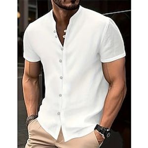 Men's Shirt Linen Shirt Button Up Shirt Summer Shirt Beach Shirt Black White Yellow Short Sleeve Plain Collar Summer Casual Daily Clothing Apparel Lightinthebox