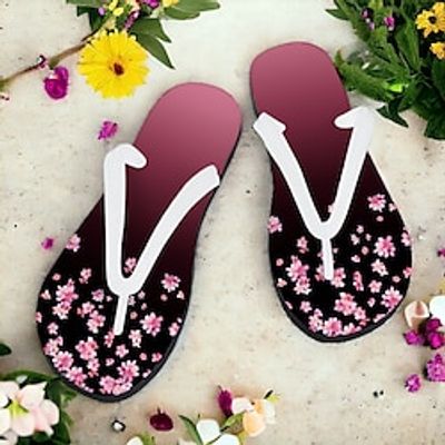 Women's Slippers Flip-Flops Print Shoes Flip-Flops Beach Slippers Daily Vacation Travel Floral Gradient Color Flat Heel Vacation Fashion Casual Polyester Yellow Pink Blue Lightinthebox