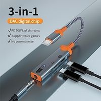 New 3 In 1 Usb C Audio Charging Splitter Type C To 3.5 Mm Jack  Dual Type C Headphone Jack Adapter Lightinthebox - thumbnail
