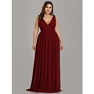 A-Line Plus Size Wedding Guest Formal Evening Dress V Neck Sleeveless Floor Length Chiffon with Pleats 2021 miniinthebox