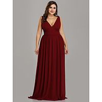A-Line Plus Size Wedding Guest Formal Evening Dress V Neck Sleeveless Floor Length Chiffon with Pleats 2021 miniinthebox - thumbnail