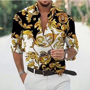 Men's Shirt Graphic Shirt Floral Turndown Black 3D Print Daily Holiday Long Sleeve 3D Print Button-Down Clothing Apparel Fashion Designer Casual Breathable Lightinthebox