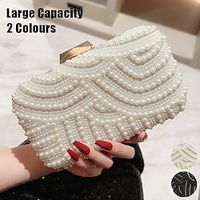 Women's Clutch Evening Bag Wristlet PU Leather Party New Year Holiday Pearls Chain Large Capacity Durable Solid Color 036 black 036 white miniinthebox
