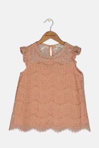 Big Girls Embellished Lace Top  Blush