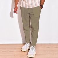 Men's Linen Pants Trousers Summer Pants Beach Pants Pocket Drawstring Elastic Waist Plain Comfort Breathable Daily Holiday Vacation Hawaiian Boho Black White Lightinthebox