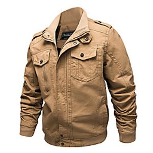 Men's Jacket Solid Colored Patchwork Casual Fall Jackets Regular Daily Long Sleeve Cotton Coat Tops Khaki Lightinthebox