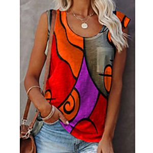 Women's Daily Wear Polester  Cotton Blend Plus Size Round Neck Pajamas Sleeveless Printing Spring Print S Blue Lightinthebox