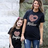 Mommy and Me Valentines T shirt Tops Heart Leopard Letter Daily Print Black Pink Wine Short Sleeve Basic Matching Outfits Lightinthebox - thumbnail