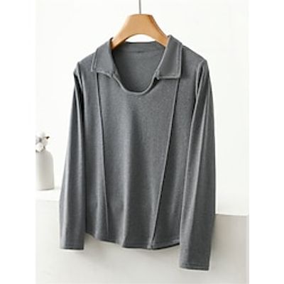 Women's Loungewear Top Pure Color Warm Simple Casual Home Street Daily Polyester Warm Breathable Lapel Long Sleeve Fall Winter Black Yellow Lightinthebox