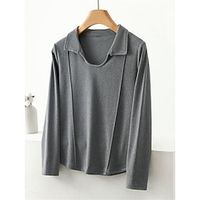 Women's Loungewear Top Pure Color Warm Simple Casual Home Street Daily Polyester Warm Breathable Lapel Long Sleeve Fall Winter Black Yellow Lightinthebox - thumbnail