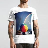 Men's Tee T shirt 3D Print Rainbow Graphic Prints Print Short Sleeve Daily Tops Casual Designer Big and Tall White miniinthebox - thumbnail