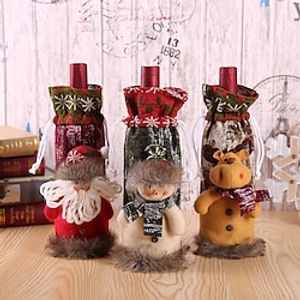 Christmas Wine Bottle Bags Cover, Cute Red Wine Bottle Decorations Bag, Cartoon Christmas Decoration Wine Gift Felt Bag For Hotel Kitchen Table Decoration. Lightinthebox
