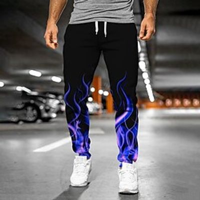 Men's Sweatpants Joggers Trousers Drawstring Side Pockets Elastic Waist Graphic Abstract Flame Outdoor Sports Full Length Casual Daily Designer Casual  Sporty Black Micro-elastic  Elasticity Lightinthebox