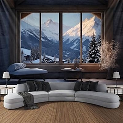 Christmas Snow Mountain Forest Hanging Tapestry Wall Art Large Tapestry Mural Decor Photograph Backdrop Blanket Curtain Home Bedroom Living Room Decoration miniinthebox