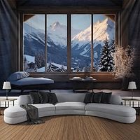 Christmas Snow Mountain Forest Hanging Tapestry Wall Art Large Tapestry Mural Decor Photograph Backdrop Blanket Curtain Home Bedroom Living Room Decoration miniinthebox - thumbnail