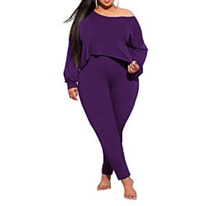 Women's Plus Size Tops Set Plain Asymmetric Long Sleeve Crewneck Streetwear Daily Going out Polyester Spring Summer Green Blue Lightinthebox