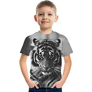 Kids Boys' T shirt Tee Short Sleeve Tiger Color Block 3D Animal Print Light gray Children Tops Summer Basic Streetwear miniinthebox