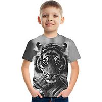 Kids Boys' T shirt Tee Short Sleeve Tiger Color Block 3D Animal Print Light gray Children Tops Summer Basic Streetwear miniinthebox - thumbnail