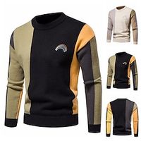 Men's Pullover Sweater Jumper Ribbed Knit Regular Knitted Color Block Crew Neck Modern Contemporary Work Daily Wear Clothing Apparel Winter Black Beige S M L Lightinthebox - thumbnail
