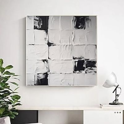 Minimalist Wall Art Abstract Black And White Hand-painted Textured Art Abstract Texture Painting Minimalist Painting On Canvas stretched Framed miniinthebox