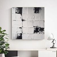 Minimalist Wall Art Abstract Black And White Hand-painted Textured Art Abstract Texture Painting Minimalist Painting On Canvas stretched Framed miniinthebox