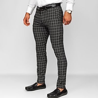 Men's Trousers Chinos Chino Pants Pocket Plaid Comfort Breathable Outdoor Daily Going out Fashion Casual Black Blue Lightinthebox