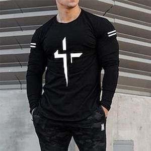 Men's T shirt Tee Cool Shirt Long Sleeve Shirt Cross Crew Neck Print Street Sports Long Sleeve Print Clothing Apparel Fashion Designer Casual Comfortable miniinthebox
