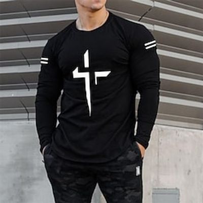 Men's T shirt Tee Cool Shirt Long Sleeve Shirt Cross Crew Neck Print Street Sports Long Sleeve Print Clothing Apparel Fashion Designer Casual Comfortable miniinthebox
