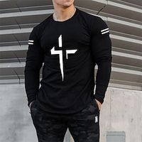 Men's T shirt Tee Cool Shirt Long Sleeve Shirt Cross Crew Neck Print Street Sports Long Sleeve Print Clothing Apparel Fashion Designer Casual Comfortable miniinthebox - thumbnail