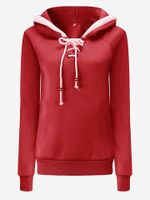 Contrast Color Drawstring Hooded Sweatshirts