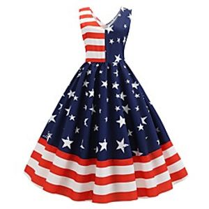 Women's A Line Dress Midi Dress Dark Blue Sleeveless Plaid  Check Summer Vintage 2021 S M L XL XXL Lightinthebox