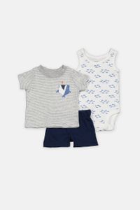 Baby Boy Shark 3 Piece Short Set  Grey Combo